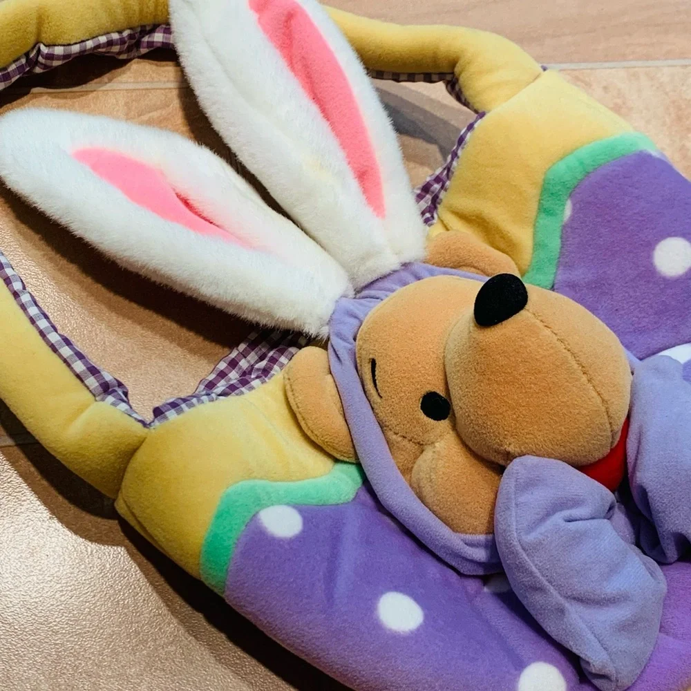 Disney Winnie the Pooh Purple Spring Easter Bunny Rabbit Plush Egg Basket Bag